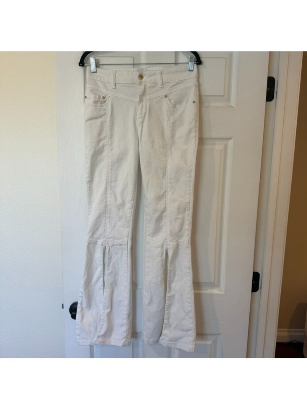 Retrofete Fresca White Wide Leg Flare Front Slit Pants Size 28